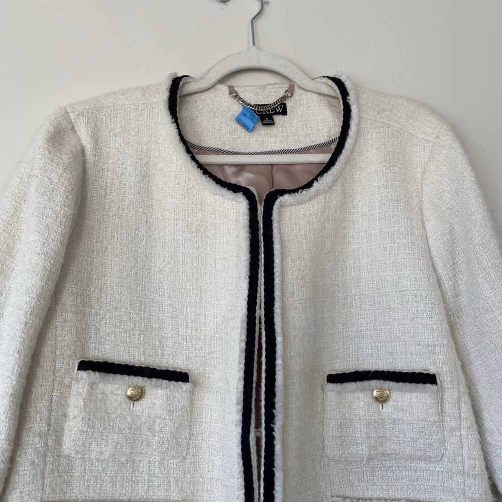 J.Crew Frances Lady Jacket in Ivory Tweed with Black Trim Gold Buttons SZ 22 - Picture 3 of 14